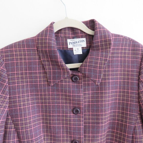 VINTAGE PENDLETON 100% Wool Plaid Blazer in Purple Academia Preppy - Size US 12 - Picture 3 of 15
